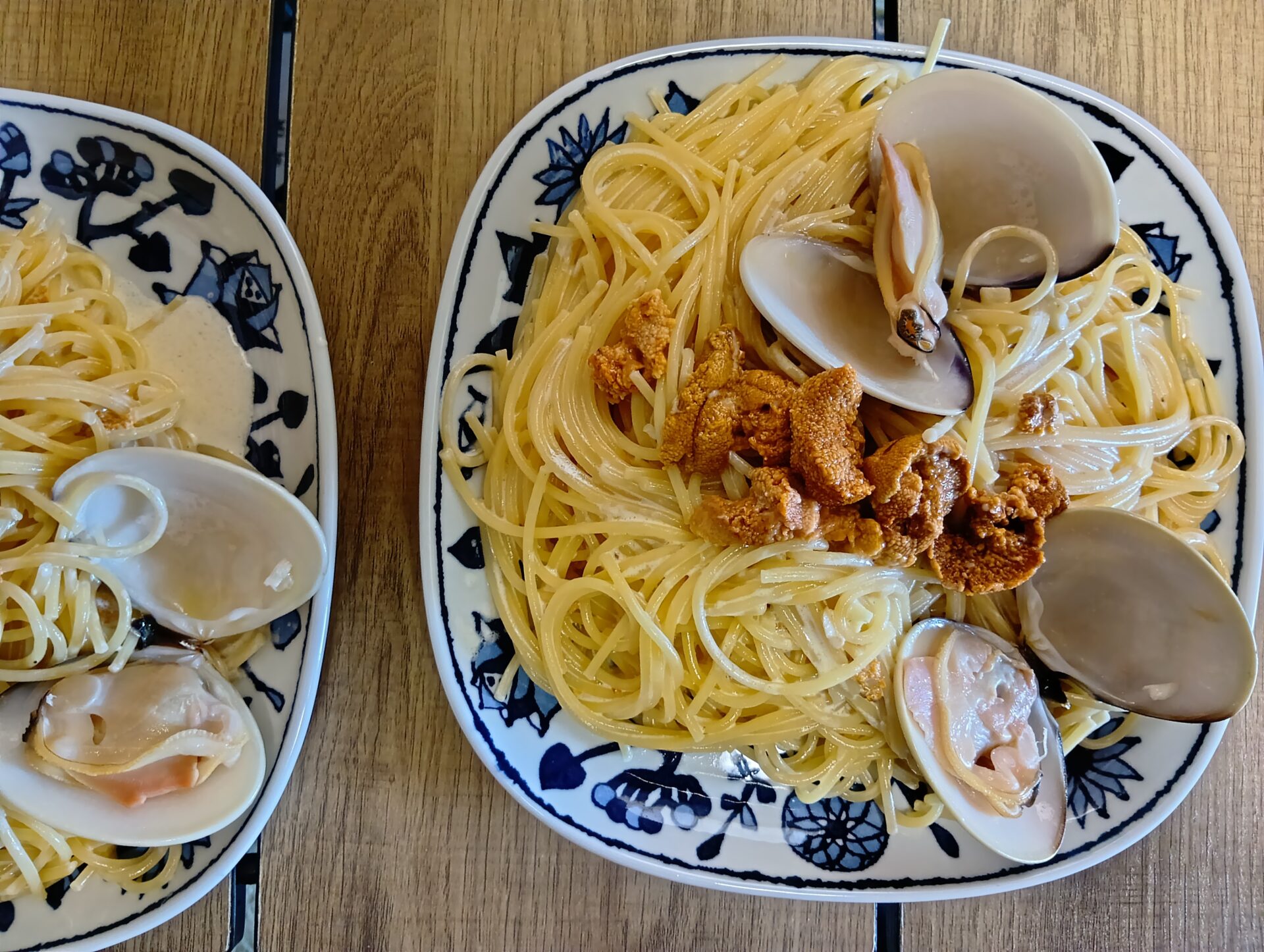 船橋市場・極上の休日。昼はウニハマグリパスタ、夜は石鯛と禁断のウニイカ